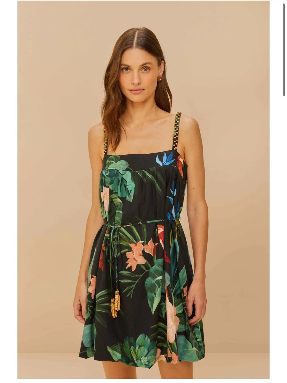 FARM Rio Midnight Macaw Fiesta Black Sleeveless Mini Dress
